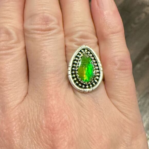 Southwest Rare Ammolite Sterling Silver Adjustable Ring Handmade New - Picture 6 of 6